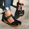 Women Sandals Summer T Strap Hollow Out Mid Heels Platform Gladiator Ladies Shoes Closed Toe Beach Sandalias Mujer c06f oe