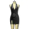 Hot selling nightclub women's fashion sequins sexy backless deep V-slit light mature dress for women F51534