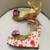 Lady sheepskin 2024 leather sexy Ladies Wedge 15CM high heel sandals Shoes buckle open Toe peep-toe Europe and America The catwalk 3D Flower wedding Party size 2697