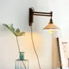 Wall Lamp Japanese Adjustable Solid Wood Ceramics Lampshade Bedroom Bedside Reading Light Vintage Retro LED Lights