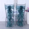 CH098W Décoration de fête de mariage sur mesure Nice Christmas Turquoise Green Organza Curly Willow Frilly Chair Sash 240513