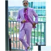 Męskie garnitury Blazers Men Light Purple szczyt Lapel Wedding Tuxedos Terno Masciino Groom Prom Slim Fit Blazer Custom Made 2 szt. Kurtka dhukt