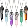 Pendant Necklaces Hexagonal Healing Synthetic Crystal Necklace Natural Prism Stone Flower Wrapped Pointed Quartz Yoga Energy With Chain