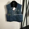 Kvinnor ärmlös denimjacka LAPEL NECK Västrock designer knapp jean ytterkläder casual stil rockar