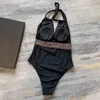 Bayanlar Halter Seksi Tek Parça Mayo Lüks Tasarımcı Bikinis Bayan Yaz Tatil Mayoları Lady Luxury Tasarımcı V Beach Siyah Mayyo Takımları CXD2405154-12