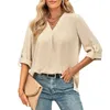 Dames Polos Casual 3/4 Sleeve Shirts Daily Business Loose Work Blouses om te winkelen Walking Outfit H9