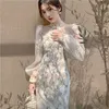 캐주얼 드레스 빈티지 우아한 Cheongam 드레스 여성 꽃 자수 디자인 파티 요정 여성 2024 스프링 코트 레트로 롱 스플릿