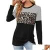 T-shirt pour femmes t-shirts mode Leopard Imprimé léopard couture à manches longues chemises automne et chaleur d'hiver pour femmes drop dhp3r