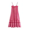 Traf Pink Crochet Slip Dress Women Boho Pleated Maxi Dress Woman Summer Backless Long Dresses for Women Beach Memale Dress240511