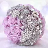 Wedding Flowers Janevini 2024 luksusowe fioletowe kwiaty ślubne druhny Bukiet ręcznie robione jedwabne róże Bling Rhinestone Fleur Mariage