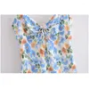 Grundläggande casual klänningar yenkye vintage daisy tryck y Sling klänning Kvinnor Bow Tie V Neck ärmlös Holiday Beach Kvinnlig Summer Short Vestid DHSU4