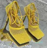2022 Kvinnor Summer Sandals 10 cm High Heels Casual Cross Toe Sandles Green Mesh Strap Pleaser Shoes
