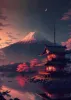 Vintage Japanese Village Fuji Mountain Cherry Blossom Landscape Posters Canvas Painting Aesthetic Wall Art For Room Home Decor