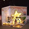 Arkitektur/DIY House 3D Trä Miniaturas Dollhouse Puzzle Assembly Building Model Toys With LED Miniature Möbler Kit Building Children Adult Gift