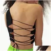 Women'S T-Shirt Womens T Shirts Women Sexy One-Shoder Fashion Sleeveless Backless Bandage Camisole E-Girl Sweet Streetwear Clubwear Dhgyw