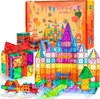 132PCS Magnetic Tiles with 2 Cars Deluxe Set, 3D Magnetic Building Blocks, Preschool Magnetic STEM Toys Sensory Educational Toys for Toddlers Kids 3 4 5 6 7 8-12