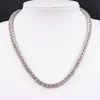 Tennis Green Crystal 1 Row Tennis Chain Womens Hip Hop Necklace Silver Pink Blue Champagne Rap Ice Jewelry 5mm Rock d240514
