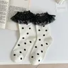 Femmes chaussettes à polka dot princesse sweet girls lacework ruffles mode jk style japonais kawaii mignon noir blanc lolita