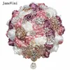 Wedding Flowers Janevini Bling Rhinestone ciemnoczerwone bukiety ślubne sztuczne satynowe róży akcesoria bukiet de fleae Mariage