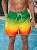 Herr shorts färgblock dragkammare strand badstammar elastisk midja 3d tryck gradient andningsbar kort streetwear polyster