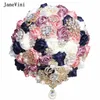 Wedding Flowers Janevini Bling Rhinestone ciemnoczerwone bukiety ślubne sztuczne satynowe róży akcesoria bukiet de fleae Mariage