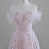 Pink Butterfly Sequined Long Prom Dress for Black Girls 2024 Beaded Appliques Birthday Party Dresses Ruffles Aftonklänningar Nya blingbling A Line Cocktail Dress Gown Gown