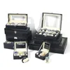 Wellzone Glass Lid Pu Leather Watches Display Case Storage Boxes Mens Watch Organizer Flera slots Watch Box For Men 240511