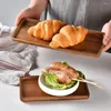 Tacki herbaty 1/2pcs acacia drewniane taca do tacki prostokątne śniadanie sushi przekąsek deserowy talerz z łatwym noszeniem rowku