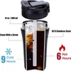 Travel Coffee Mug Vacuum Insulated Bottle Spill Proof with Lid Straw Reusable Tumbler Keep Ice Tea Car Thermos Cup 240509