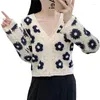 Polos Polos Hollow Cardigans Floral Crocheted tricot Crops Tops en V