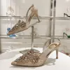 René Caovilla en dentelle talons diamants en diamant tissage de chaussures de fronde à talons stiletto talons pour femmes talons de luxe des concepteurs de luxe Slip-on du soir 35-43