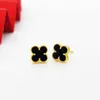 Noble luxury earrings vaned family High single flower clover for women black agate mother of pearl red chalcedony 18K