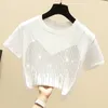 Diamond Short Sleeve T Shirt Female Slim Fit Fake Two Shiny Round Neck Summer Casual Aesthetic Y2K Tee Korean Kawaii kläder