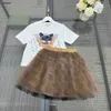 Top baby clothes kids tracksuits summer Princess dress Size 100-150 CM girls Cartoon cat pattern T-shirt and Lace skirt 24Mar