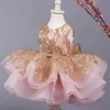 Robes de fille luxe flash childrens robe fête lamelle robe balle fille fille princesse robe fleur autocollant robe bébé d240515