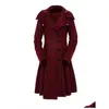Kvinnor Trench Coats Goth Overcoat Coat 2023 Gothic Long Slim Asymmetric Lapel Collar Button Elegant Y2K Streetwear Egirl Vintage Dro Dhyaj