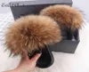 Slipper Ethel Anderson Fluffy Slipper Real Fur Slide inomhus Casual Shoe Woman Raccoon Sandal Vogue Plush 2207231854411
