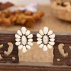 Stud Earrings CONCH Western Concho Stone White Or Turquoise Colored Flower Boho Bohemian Women's Jewelry Accessor