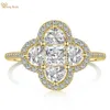 Anneaux de mariage Pluie jaune 18K Gold 925 Pure Silver Clover High Carbon Diamond Gemstone Womens Exquisi bijoux Ring en gros Q240514