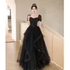 Black Hepburn style 2024 new banquet temperament light luxury niche dinner host French evening gown