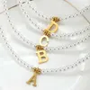Beaded Necklaces Stainless Steel Letter Initial Pendant Necklace DIY Name Simulation Pearl Bead Necklace Womens Pearl Necklace d240514