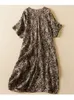 Plus Size Summer Vintage Floral Dress Casual Loose Ladies Cotton Linen Print Dresses Woman Flower Pullover Midi 240506