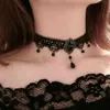 Chokers Новое сексуальное готическое ожерелье Хрустальное черное кружевное ожерелье Винтажное викторианское женское ожерелье в стиле стимпанка D240514