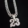 Men Women Hip Hop Number 23 Pendant Necklace With 13mm Crystal Cuban Chain HipHop Iced Out Bling Necklaces Fashion Charm Jewelry 240429