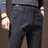 Erkekler Pantolon 2024 Yeni Marka Giyim Pinstripe Erkekler İçin Sıradan Pantolon Pamuk Moda İşletme Siyah Sonbahar Kış Kalın Resmi Pantolon Erkek Y240514