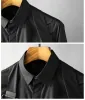 Markenmänner Langarmed Shirt 3D Gurtbing Metal Schnalle 2024 Springpointed Kragen Casual Slim Shirt Social Party Smoking Bluse