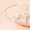 Boucles d'oreilles de collier Set Fashion Simple Imitation Pearl Opening Choker Bracelet Brangle For Women Silver Color Bijoux Cadeau