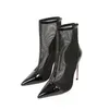 2024 Lady Sheepskin Leather Boots Ladies High Heels Sandals 신발 신발 신발 발가락이 여름 유럽과 미국 The Catwalk Zipper Net Siz 34-47 Patchwork
