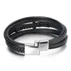 Bangle Light Luxury Fashion Multi-layer Genuine Leather Hand-woven Cross Charm Bracelet For Men Magnetic Clasp