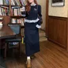 Rokken gebreide trui 2-delige set dames revers bijgesneden lange mouw vest en a-line rok sets vrouwelijke gebreide kleding Korea outfits